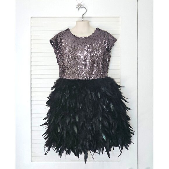 Chasing Fireflies Girl's Black Sequin Feather Dress Size 10 1925 - Picture 2 of 9